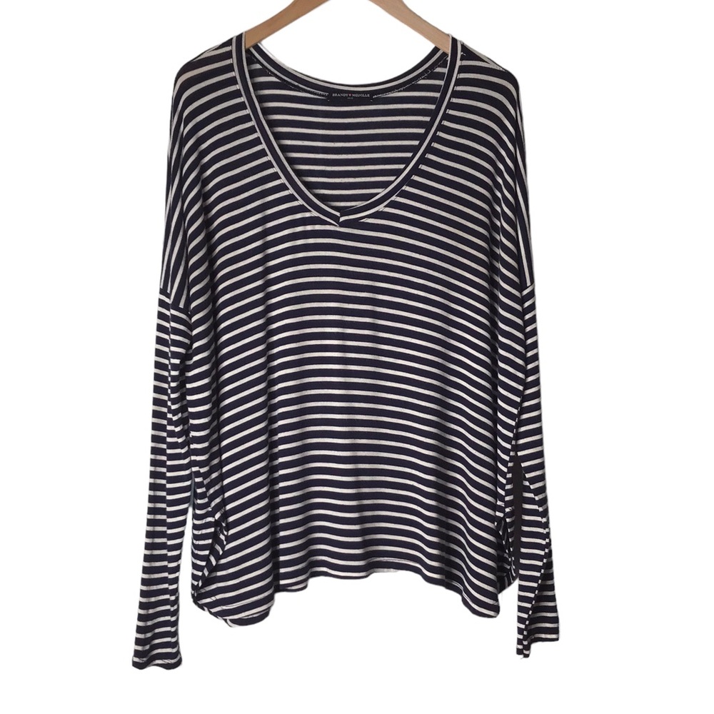 Brandy Melville Oversize TOP Striped V-Neck Dolman Lagenlook Blue White Size S
